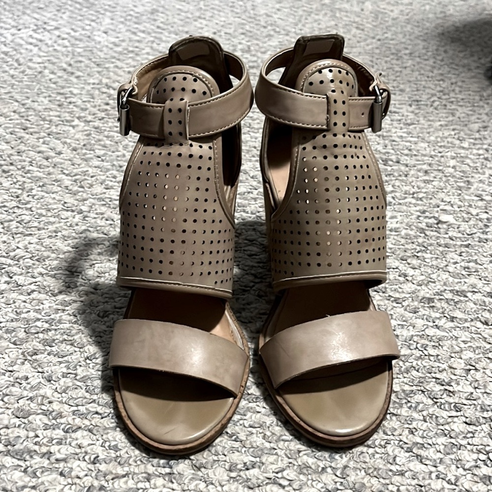 Modern Rebel tan block heel sandals